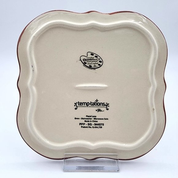 Tara Temptations Square Salad Dessert Plate Floral Lace Blue Hand Painted 6.2 in - Picture 4 of 8